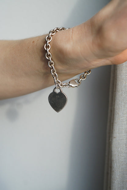 Sterling Silver Heart Tag Chain Bracelet
