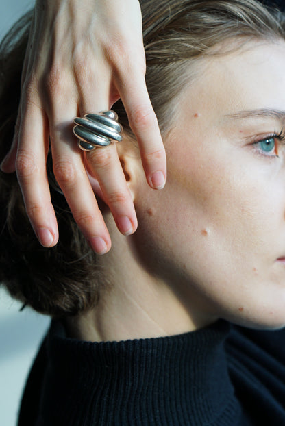 Modernist Sterling Silver Layered Dome Ring