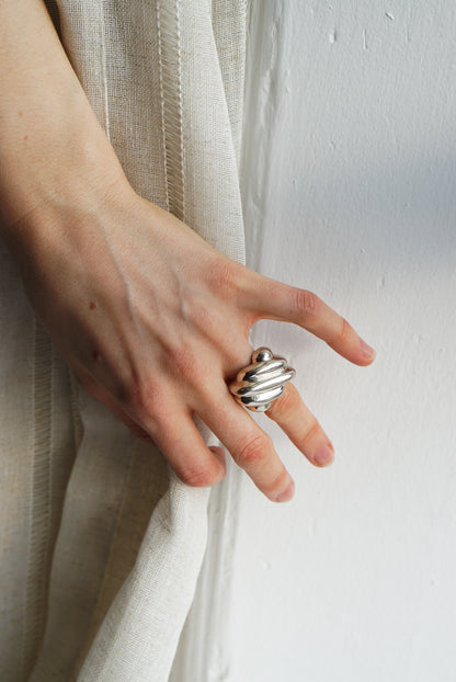 Modernist Sterling Silver Layered Dome Ring