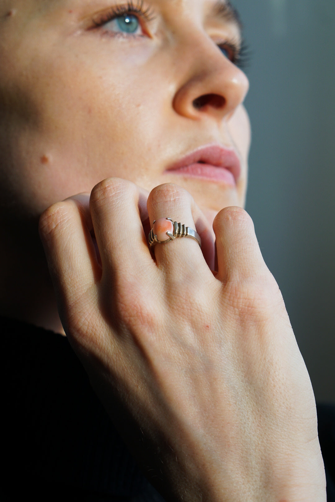 Sterling Silver Pink Coral Ring
