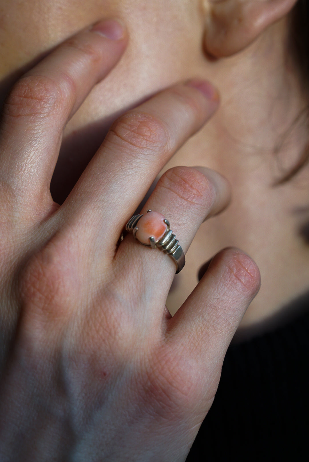 Sterling Silver Pink Coral Ring