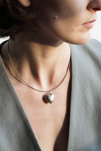 Sterling Silver Sculpted Heart Pendant Necklace