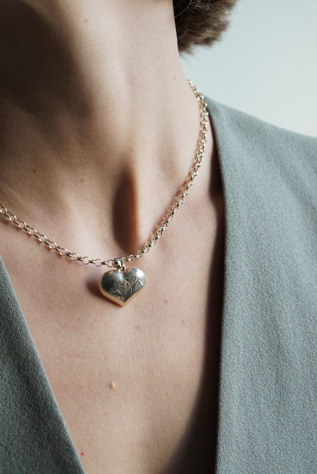 Italian Sterling Silver Engraved Heart Necklace