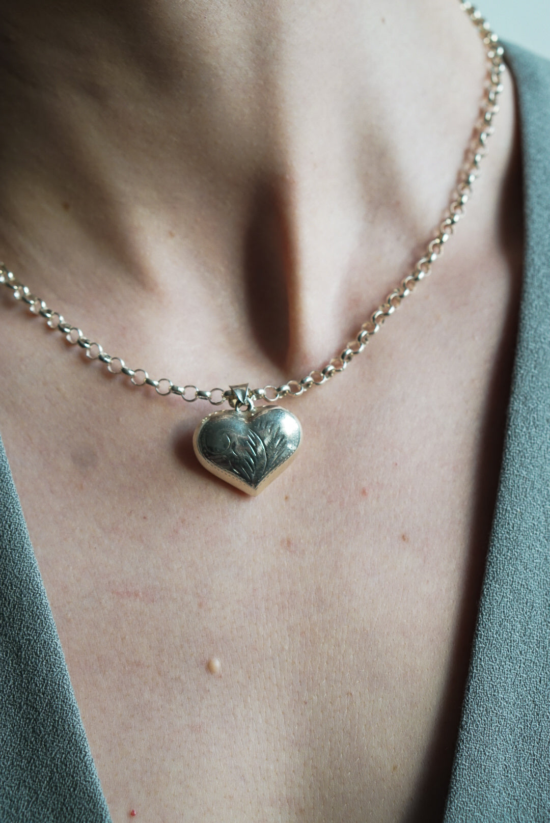 Italian Sterling Silver Engraved Heart Necklace