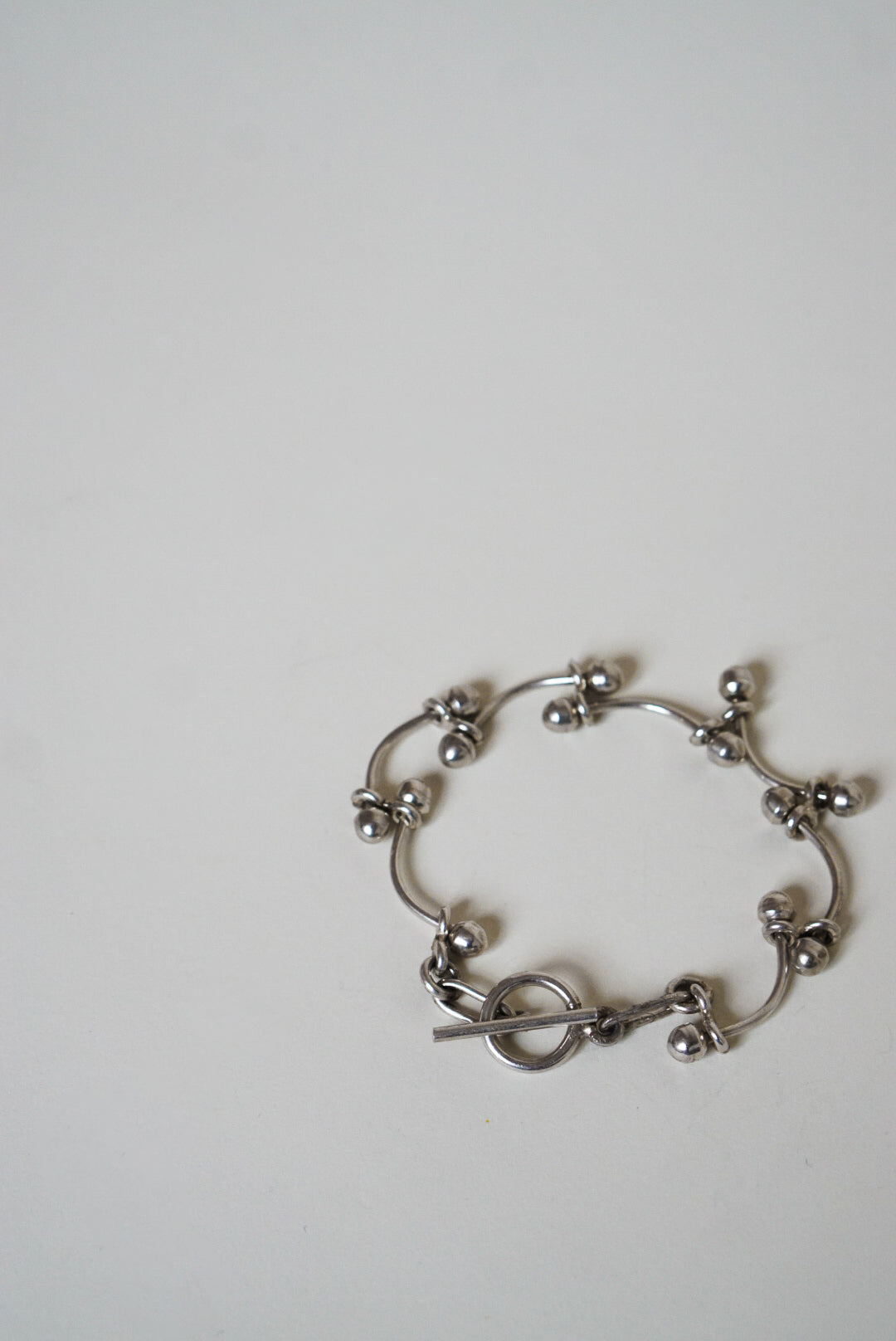 Mexican Sterling Silver Ball Link Toggle Bracelet