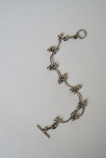 Mexican Sterling Silver Ball Link Toggle Bracelet