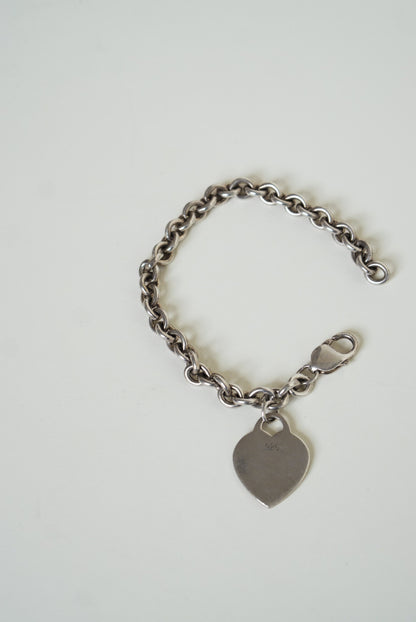 Sterling Silver Heart Tag Chain Bracelet