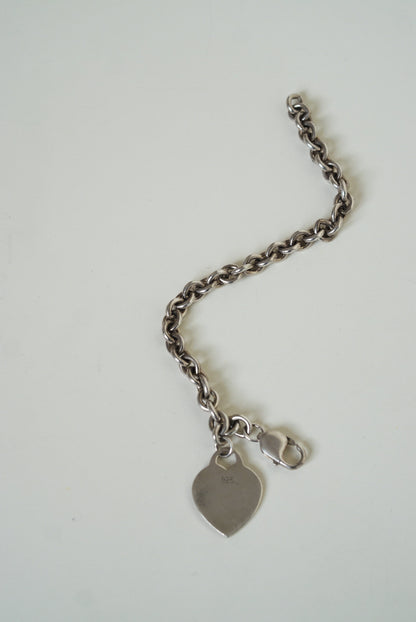 Sterling Silver Heart Tag Chain Bracelet