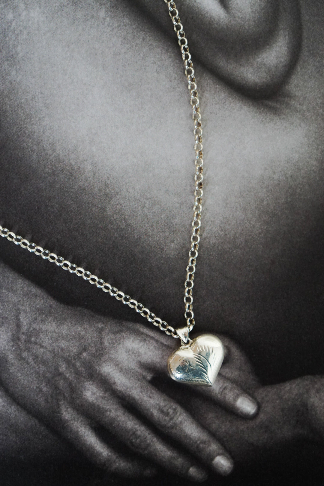 Italian Sterling Silver Engraved Heart Necklace