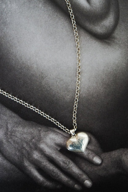 Italian Sterling Silver Engraved Heart Necklace