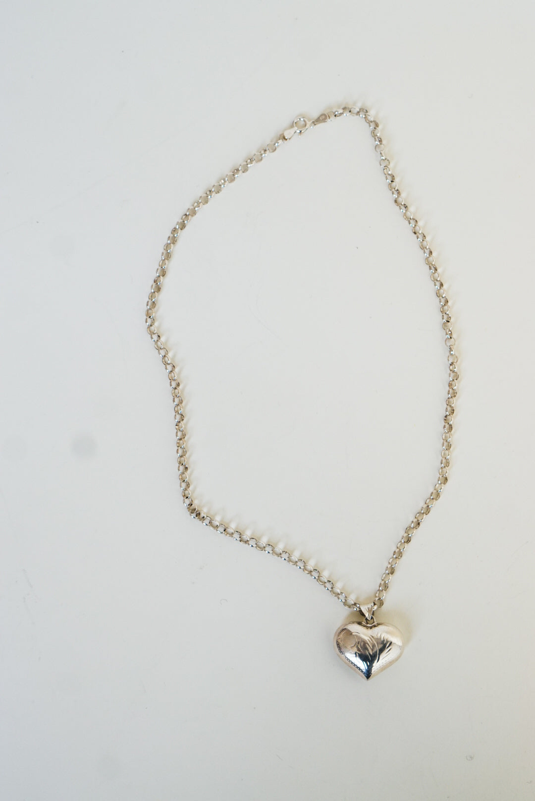 Italian Sterling Silver Engraved Heart Necklace